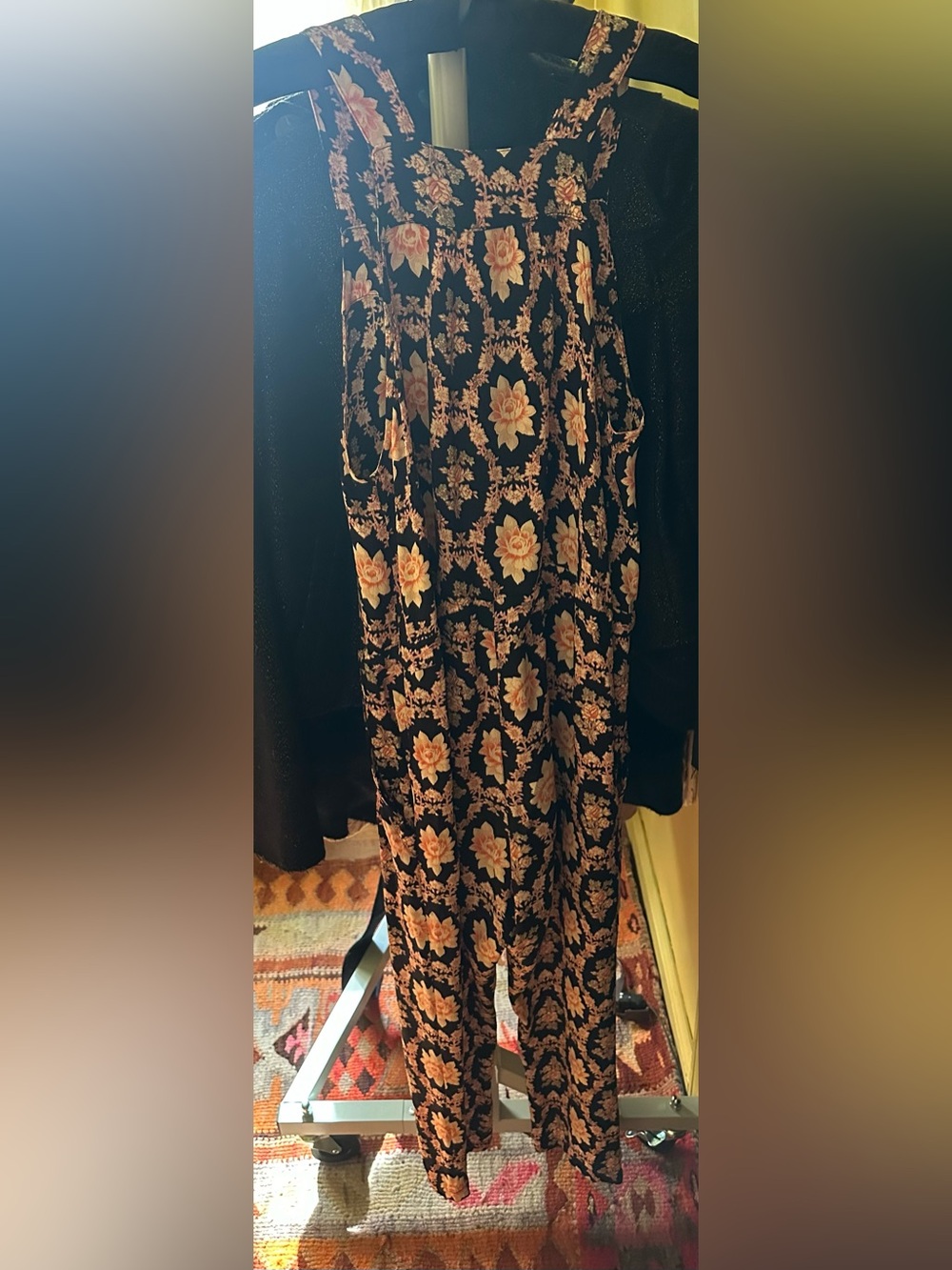FLYNN SKYE Romper Lotus Print Cinch Waist Rayon